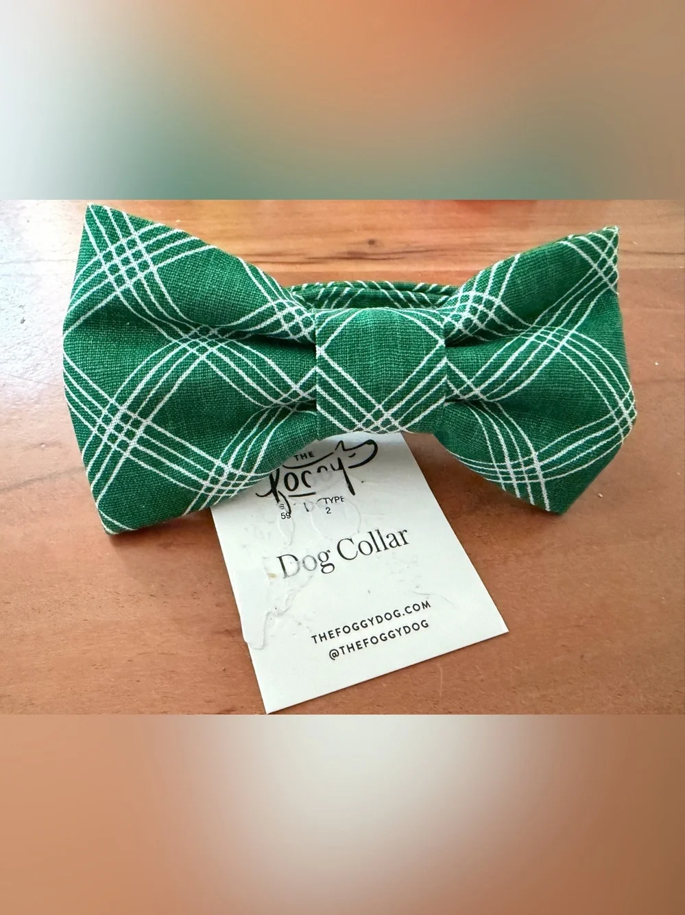 The Foggy Dog Green Plaid Dog Collar Bow XS